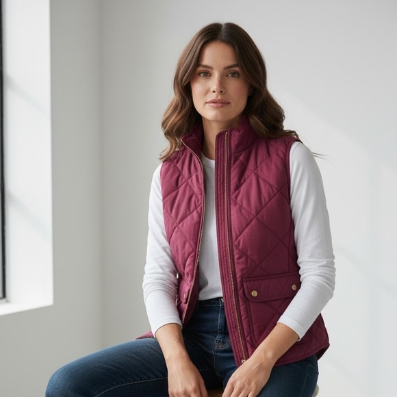 J. Crew Factory Jackets & Blazers - J. Crew Factory Women's Quilted Vest - Burgundy
